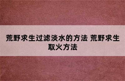 荒野求生过滤淡水的方法 荒野求生取火方法